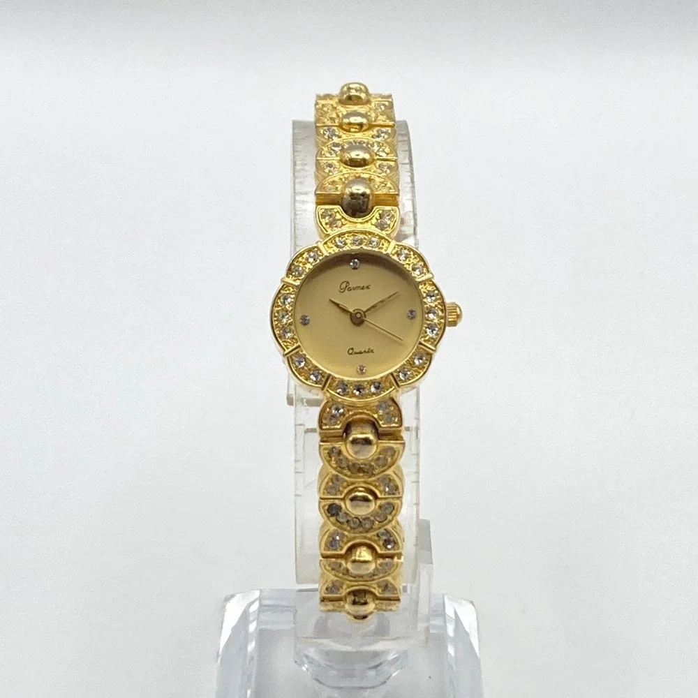 Vintage Parmex Women's Watch Gold Tone 21mm Crystal Bezel & Band New Battery 7